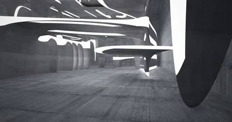 Abstract architectural background. Flying on a concrete minimalistic interior.  Stock Footage 135000473