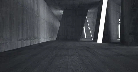 Abstract architectural background. Flying on a concrete minimalistic interior.  Stock Footage 136503902