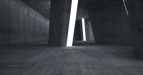 Abstract architectural background. Flying on a concrete minimalistic interior.  Video stock 136503907