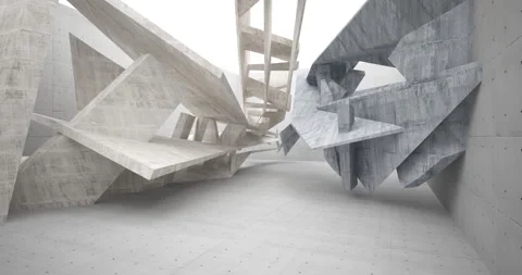Abstract architectural background. Flying on a concrete minimalistic interior.  Stock Footage 136503925