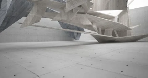 Abstract architectural background. Flying on a concrete minimalistic interior.  Stock Footage 136503935