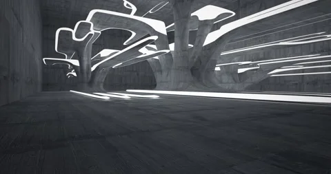 Abstract architectural background. Flying on a concrete minimalistic interior.  Stock Footage 136997796