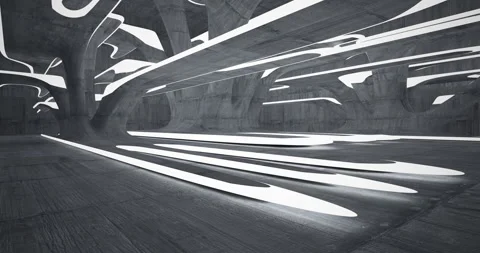 Abstract architectural background. Flying on a concrete minimalistic interior.  Stock Footage 136997891