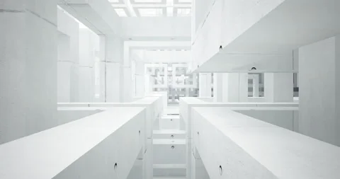 Abstract architectural background. Flying on a concrete minimalistic interior.  Stock Footage 139797545