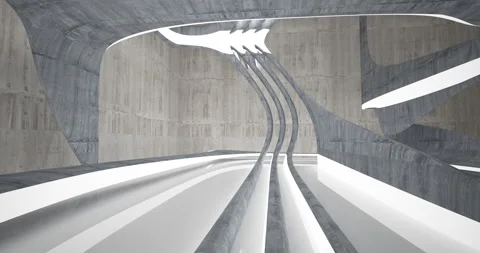 Abstract architectural background. Flying on a concrete minimalistic interior. Stock Footage 140176807