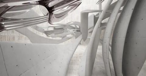 Abstract architectural background. Flying on a concrete and glass minimalistic Stock Footage 141185680