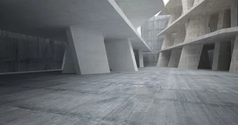 Abstract architectural background. Flying on a concrete minimalistic interior. Stock Footage 142136561