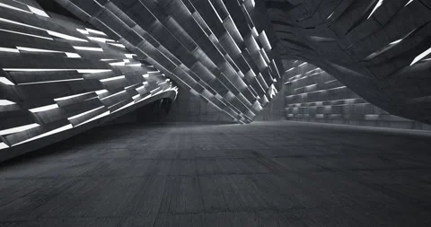 Abstract architectural background. Flying on a concrete minimalistic interior.  Stock Footage 142136828