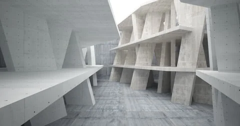 Abstract architectural background. Flying on a concrete minimalistic interior. Vídeos de archivo 142136987