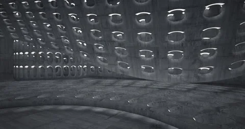 Abstract architectural background. Flying on a concrete minimalistic interior.  Video stock 143338165