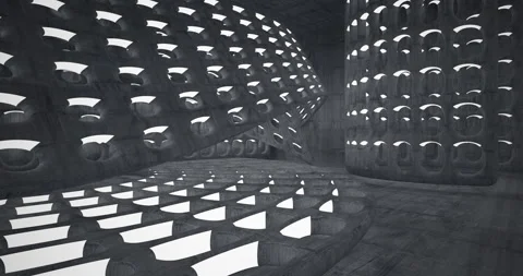 Abstract architectural background. Flying on a concrete minimalistic interior.  Stock Footage 143338167