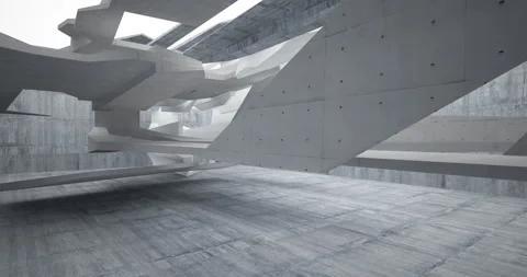 Abstract architectural background. Flying on a concrete minimalistic interior. Stock Footage 144777548