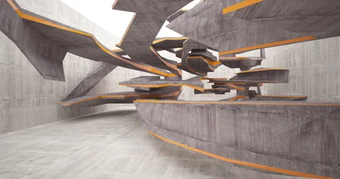 Abstract architectural background. Flying on a concrete minimalistic interior. Stock Footage 144778422