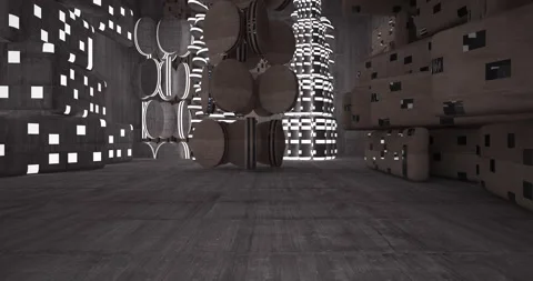 Abstract architectural background. Flying on a concrete minimalistic interior. Stock Footage 144779367