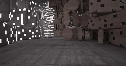 Abstract architectural background. Flying on a concrete minimalistic interior. Stock Footage 144779369