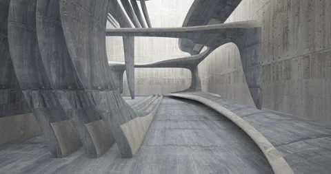 Abstract architectural background. Flying on a concrete minimalistic interior.  Stock Footage 147113879