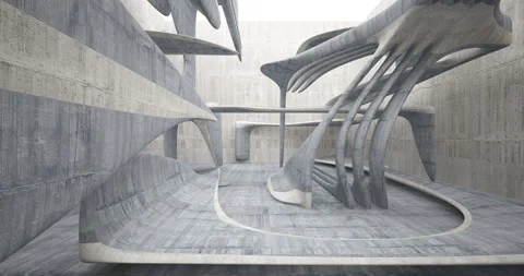 Abstract architectural background. Flying on a concrete minimalistic interior.  Stock Footage 147113935