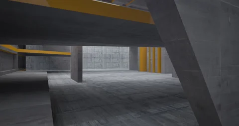 Abstract architectural background. Flying on a concrete minimalistic interior.  Stock Footage 147113986