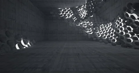 Abstract architectural background. Flying on a concrete minimalistic interior.  Stock Footage 147115255