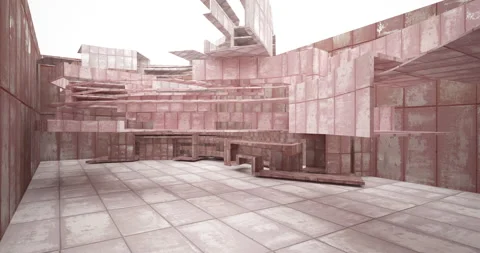 Abstract architectural background. Flying on a rusty metal minimalistic interior Stock Footage 131508733