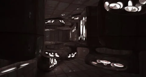 Abstract architectural background. Flying on a rusty metal minimalistic interior Video stock 132125749