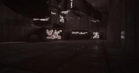 Abstract architectural background. Flying on a rusty metal minimalistic interior Stock Footage 132239552