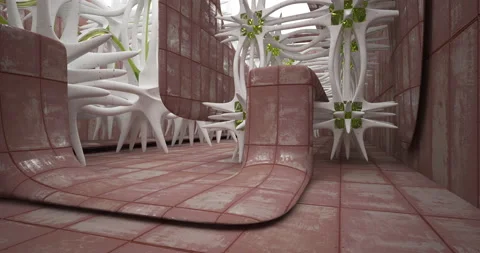 Abstract architectural background. Flying on a rusty metal minimalistic interior Video stock 132393585