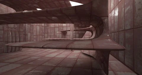 Abstract architectural background. Flying on a rusty metal minimalistic interior Stock Footage 135000263