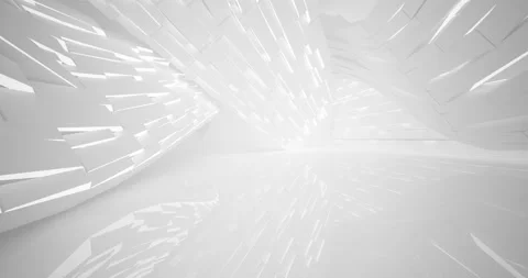Abstract architectural background. Flying on a white minimalistic interior.  Stock Footage 130888625