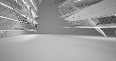 Abstract architectural background. Flying on a white minimalistic interior. Stock Footage 132393446