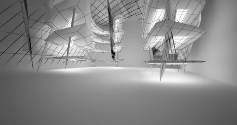 Abstract architectural background. Flying on a white minimalistic interior. Stock Footage 132393616