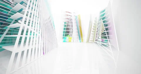 Abstract architectural background. Flying on a white minimalistic interior. Stock Footage 132687907