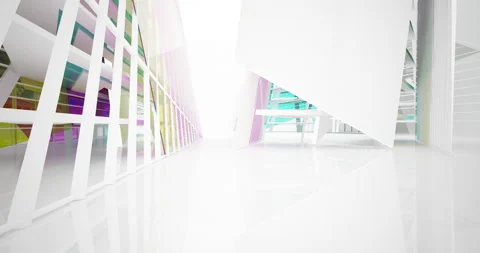 Abstract architectural background. Flying on a white minimalistic interior.  Stock Footage 132777661