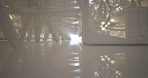 Abstract architectural background. Flying on a white minimalistic driwing  Stock Footage 136998035