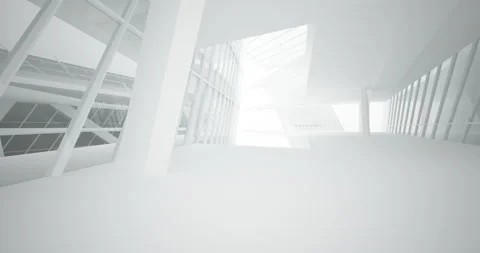 Abstract architectural background. Flying on a white minimalistic interior.  Vídeos de archivo 137299356