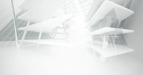 Abstract architectural background. Flying on a white minimalistic interior.  Stock Footage 137299368