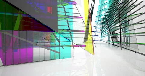 Abstract architectural background. Flying on a white minimalistic interior.  Stock Footage 138616207