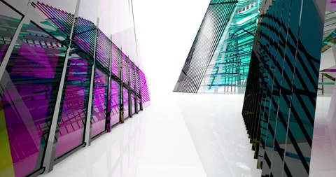 Abstract architectural background. Flying on a white minimalistic interior.  Stock Footage 138616208