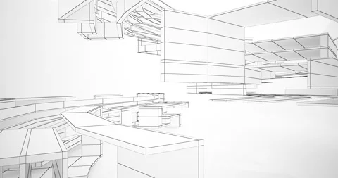 Abstract architectural background. Flying on a white minimalistic interior. Stock Footage 142137036