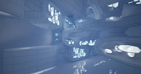 Abstract architectural background. Flying on a white minimalistic interior.  Stock Footage 143323197