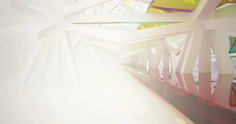 Abstract architectural background. Flying on a white minimalistic interior.  Stock Footage 143323640