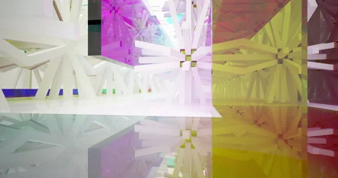 Abstract architectural background. Flying on a white minimalistic interior.  Stock Footage 143324086