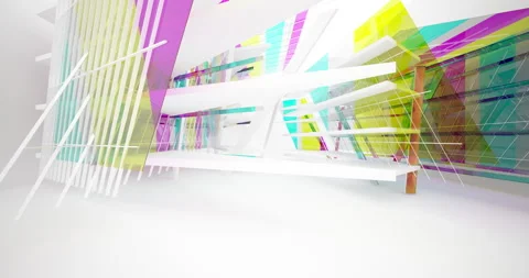 Abstract architectural background. Flying on a white minimalistic interior.  Stock Footage 143324516