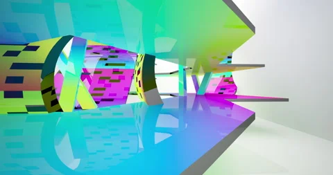 Abstract architectural background. Flying on a white minimalistic interior. Stock Footage 144771246