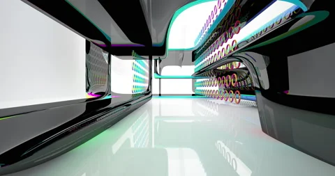 Abstract architectural background. Flying on a white minimalistic interior. Stock Footage 144774315