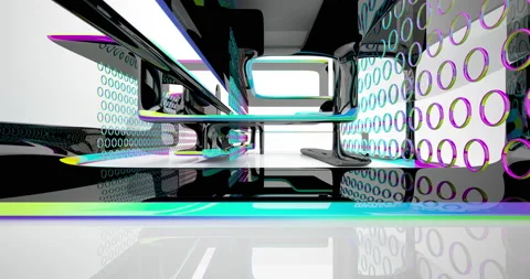 Abstract architectural background. Flying on a white minimalistic interior. Stock Footage 144774922