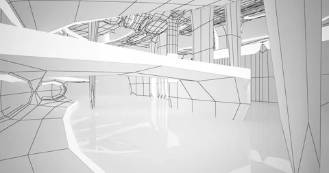 Abstract architectural background. Flying on a white minimalistic interior. Stock Footage 147114631