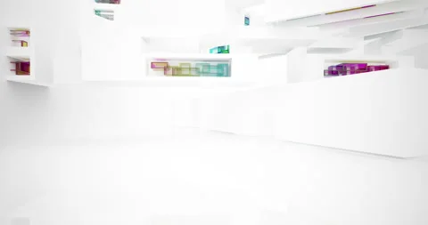 Abstract architectural background. Flying on a white minimalistic interior.  Stock Footage 147115277
