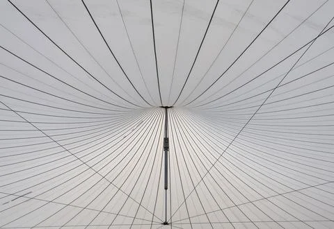 Abstract architectural fabric canopy creating dynamic lines 스톡 사진