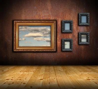 Abstract architectural interior backdrop with frames Stock Illustration